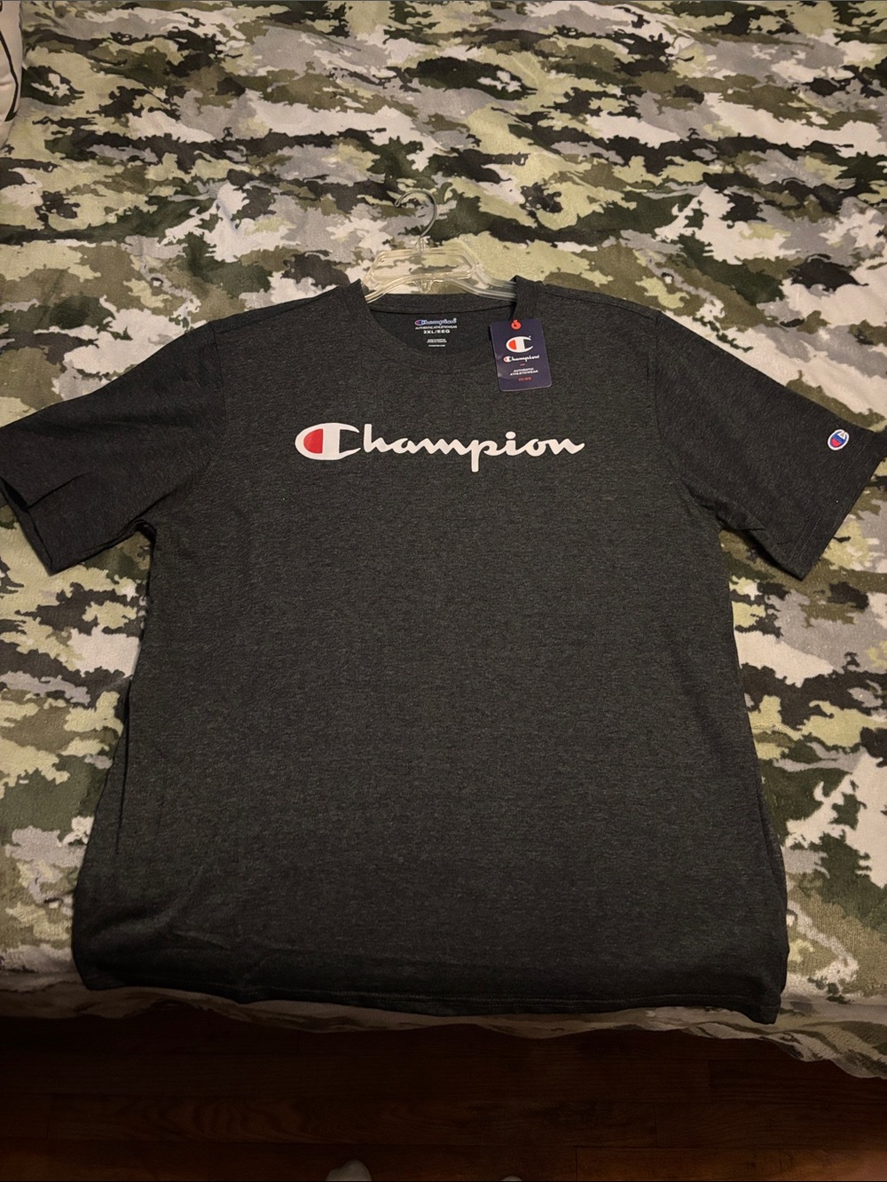Champion Dark Gray Short-Sleeve Script Logo Tee
